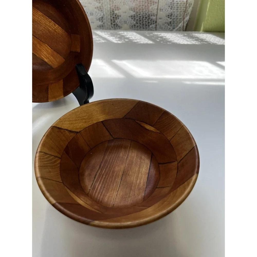 Vtg MCM Segmented Artisan Made Wood Bowl Bullseye Mark Patent Japan 6